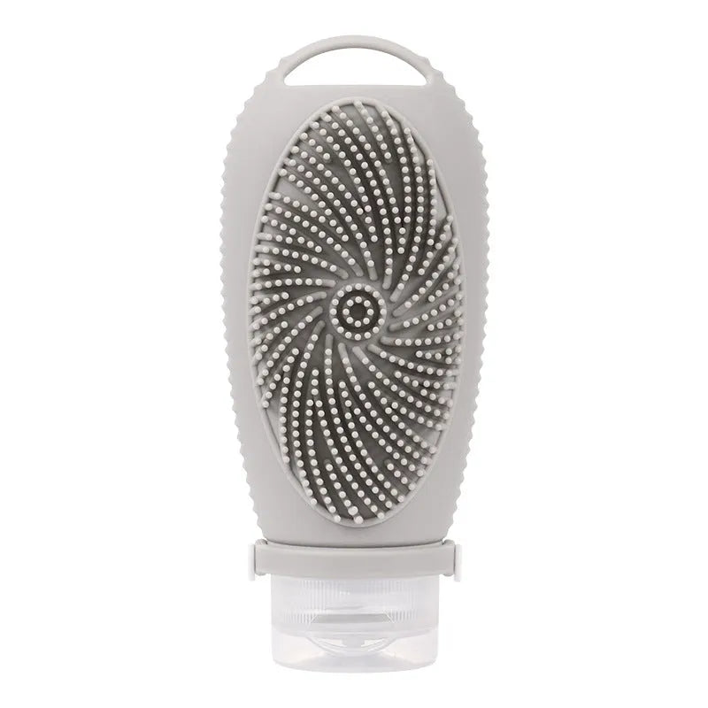 Silicone bath brush storage bottle in pink, flesh, orange, sea blue, grey blue, grey yellow, light green, and light grey colours.