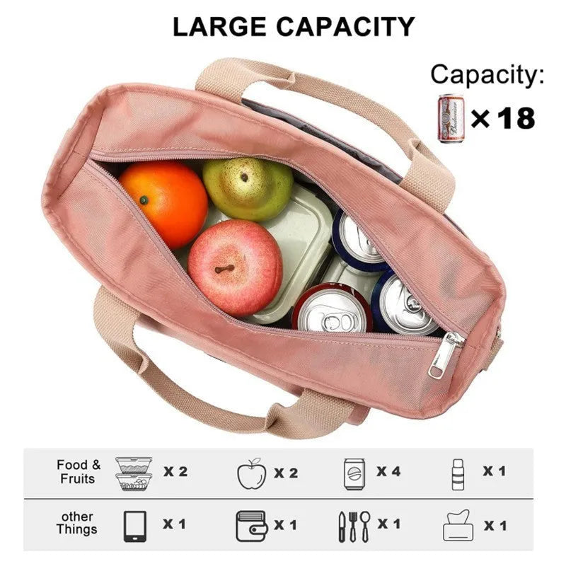 Insulated cube-shaped picnic bag with a removable shoulder strap and a side pocket, shown in pink colour.