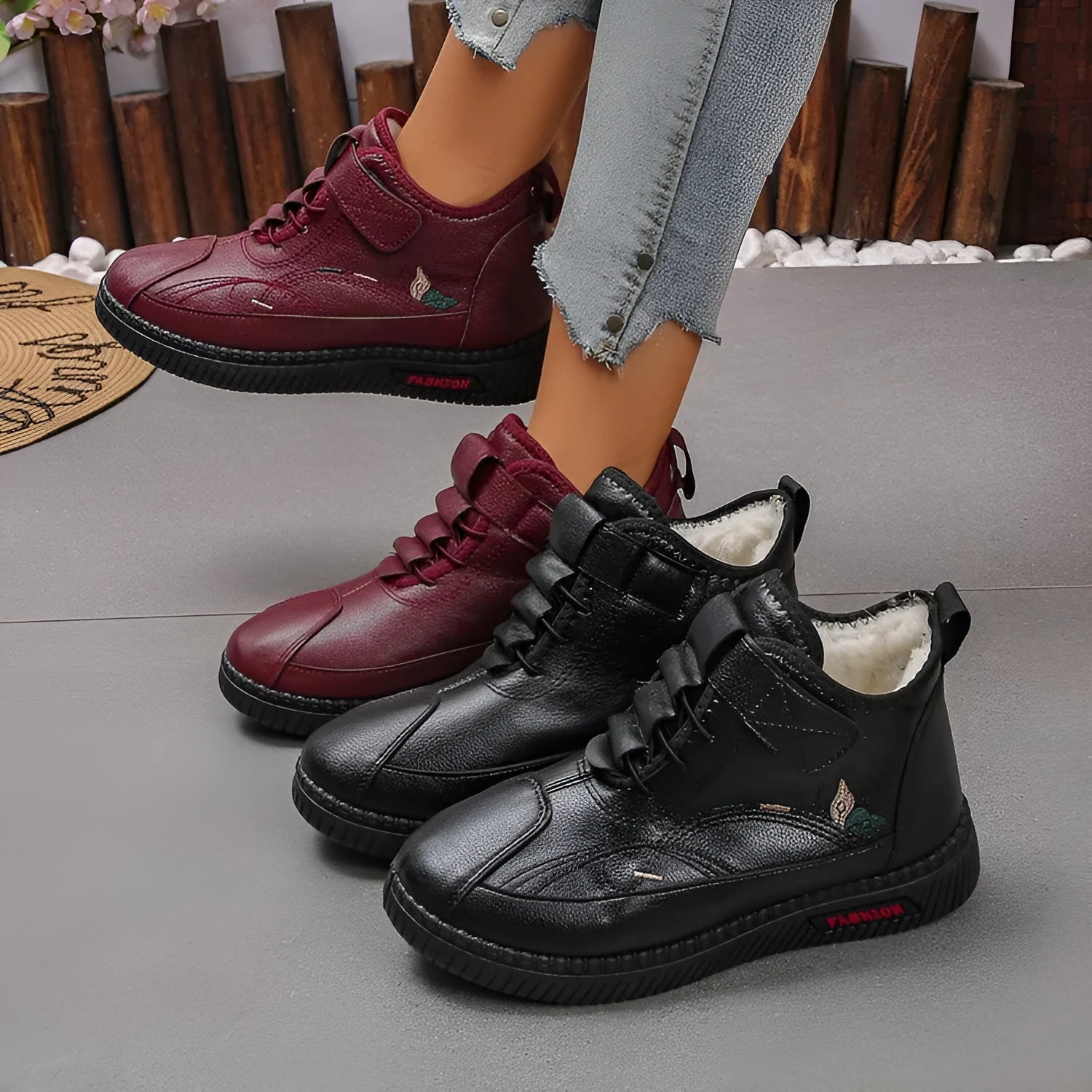 Women's black velvet house shoes with non-slip rubber sole and hollow-out decorative elements