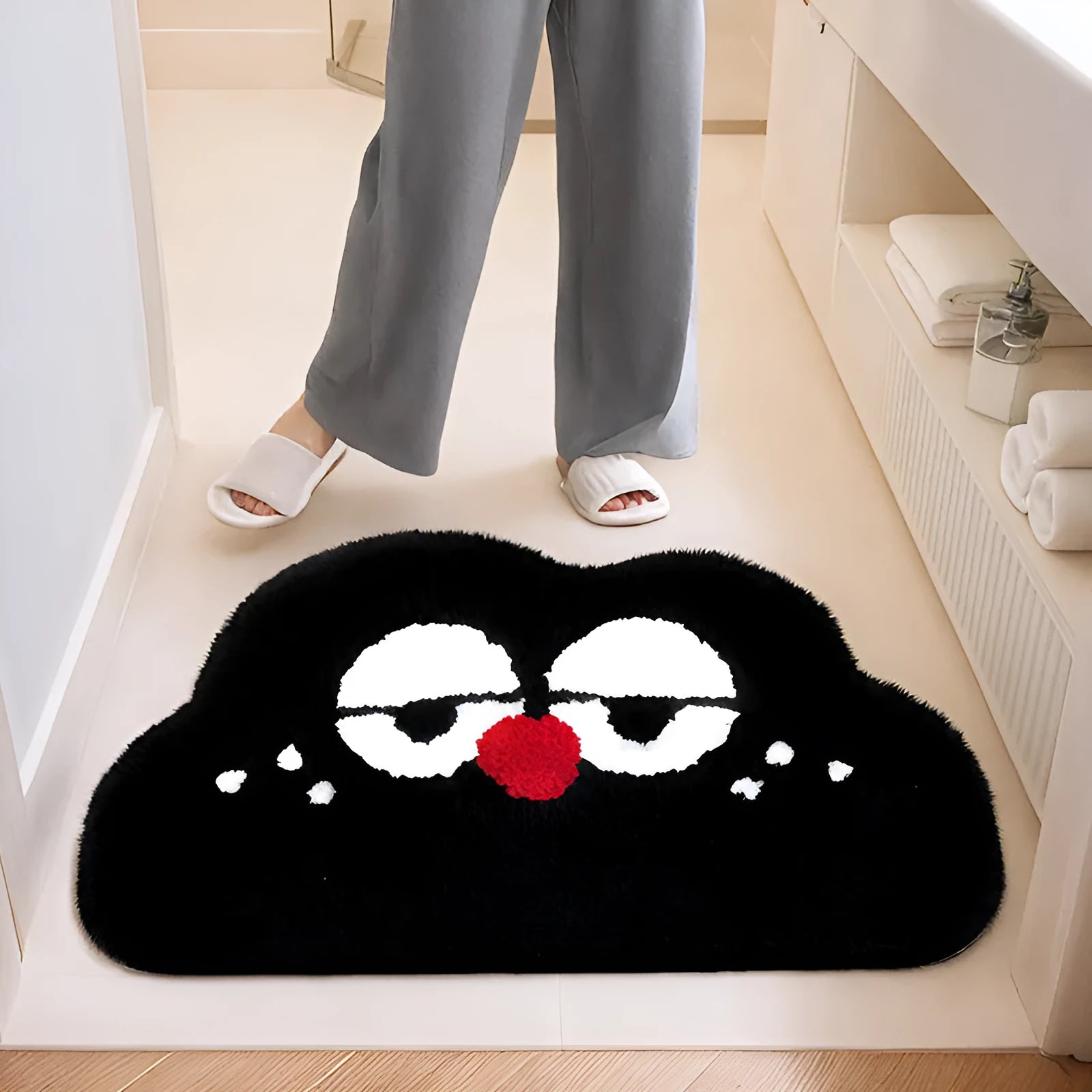 Cartoon anime bathroom mat with big eye clouds pattern in selected colour and size