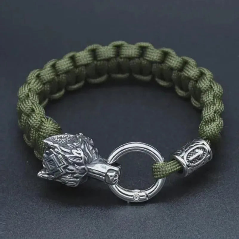 Handmade wolf head bracelet with Luen character design in camouflage colour