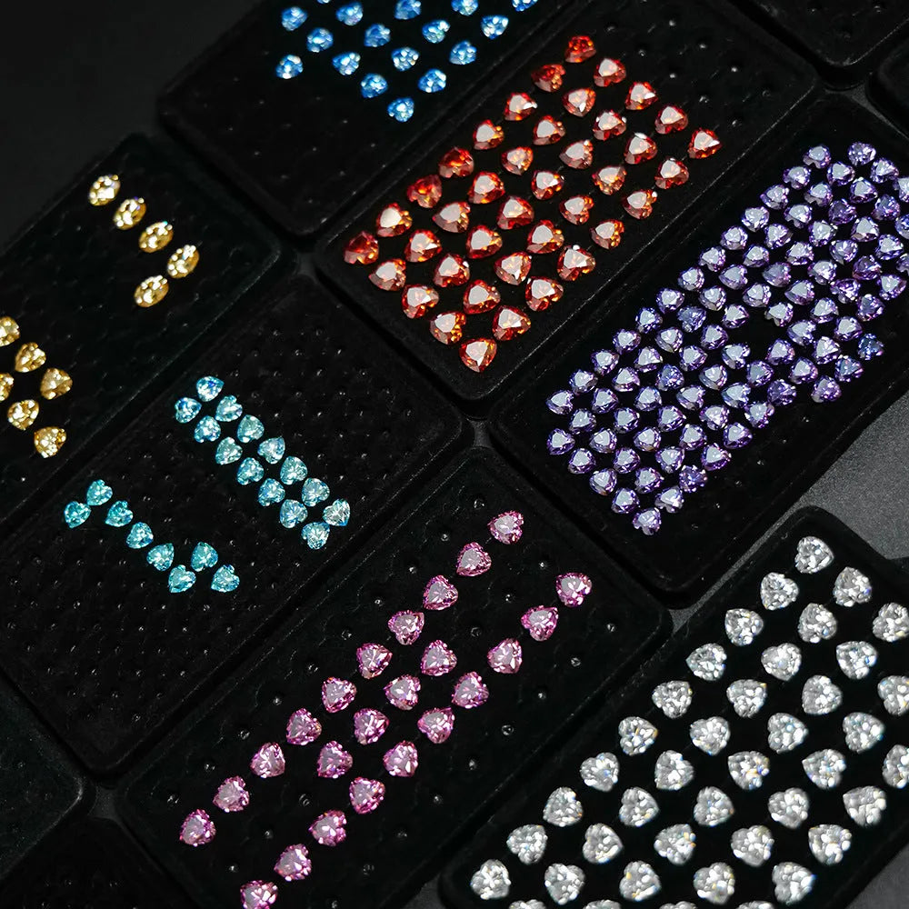 Colourful heart-shaped moissanite stones in various sizes for jewellery making