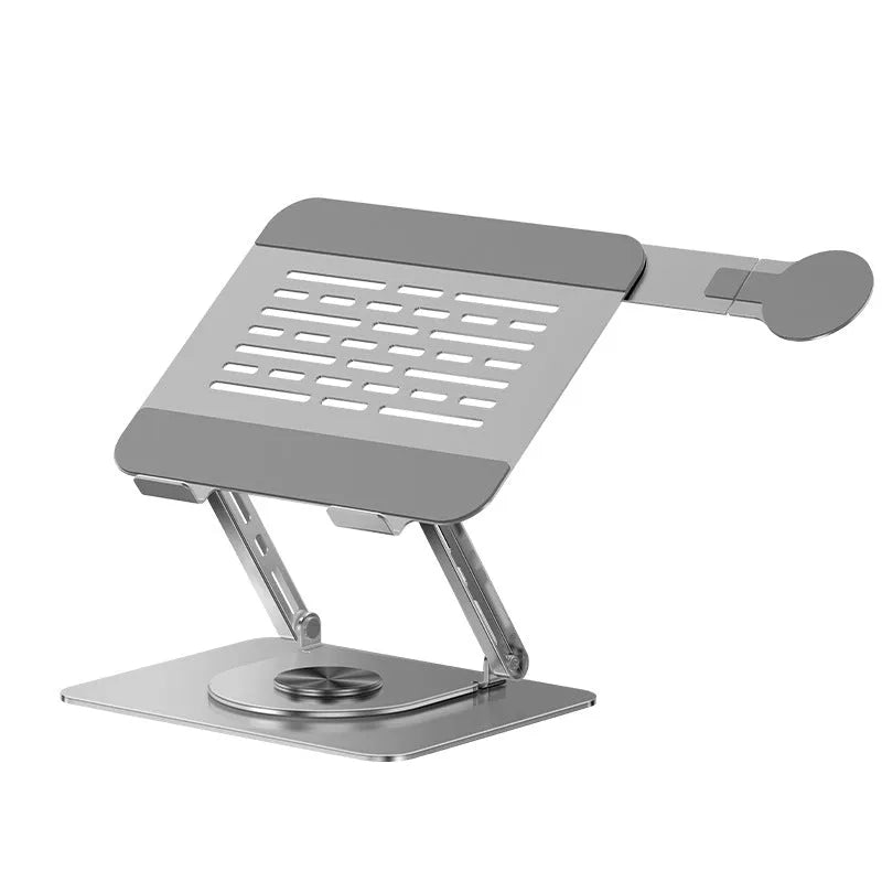Silver carbon steel laptop stand with rotatable magnetic phone holder for 17-inch laptops