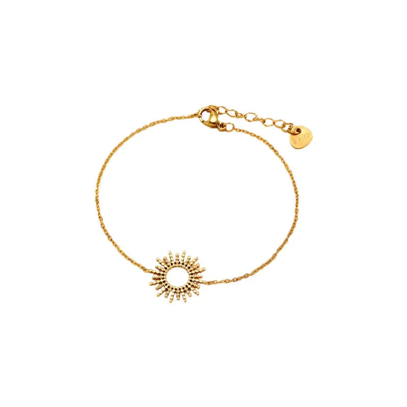 Sunflower theme jewellery set with geometric chain necklace and bracelet in gold colour