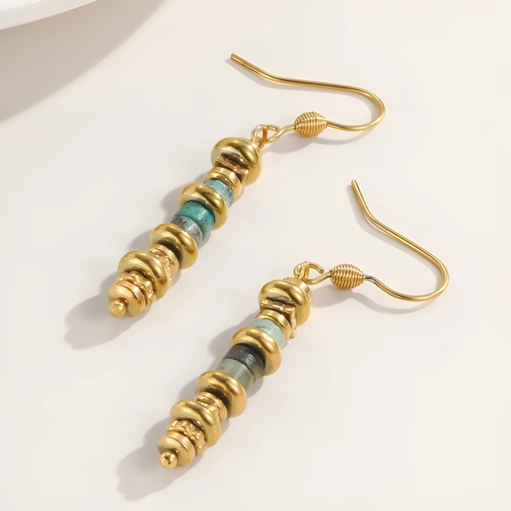 Retro geometric dangle earrings in titanium steel with 18K gold plating, colour SE22101520