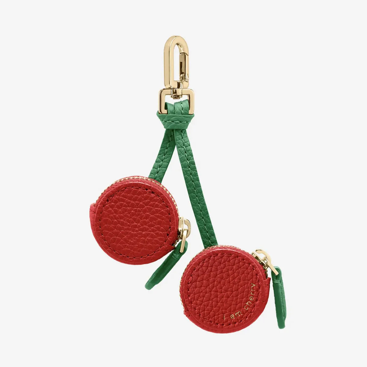 Cherry red PU leather keychain coin bag with keyring attachment