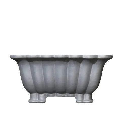 Purple sand ceramic square bonsai pot with classical styling and warp device detailing