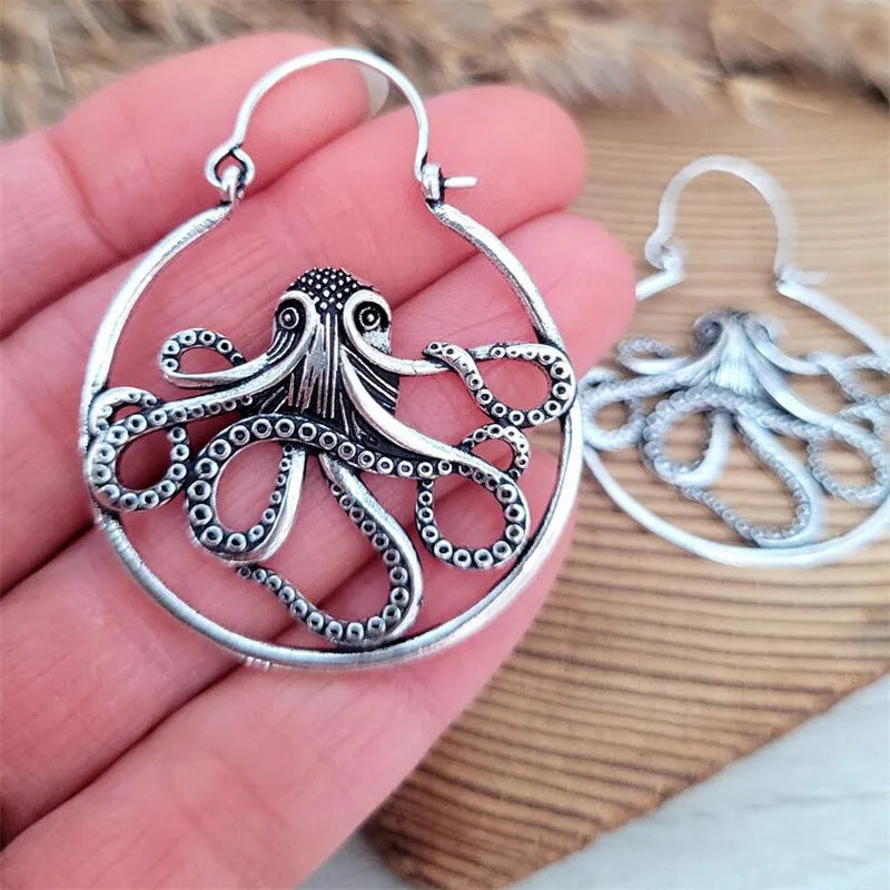 Vintage antique silver octopus earrings with detailed animal modelling for men and women