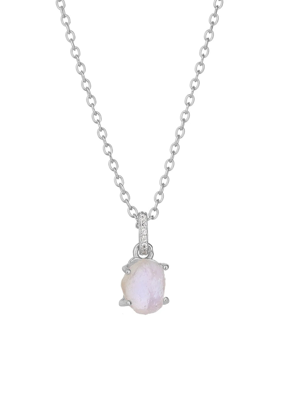 S925 sterling silver necklace with geometric quadrilateral moonstone pendant on curb chain