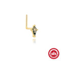 S925 sterling silver geometric moss water drop ear stud in gold finish on neutral background