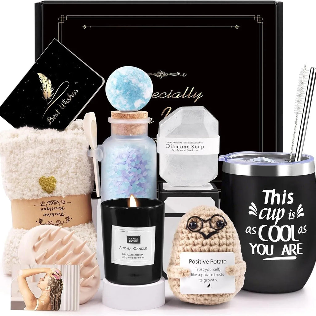 Soy wax aromatherapy candle bath set gift box showing a selection of the 15 available style and colour variations.
