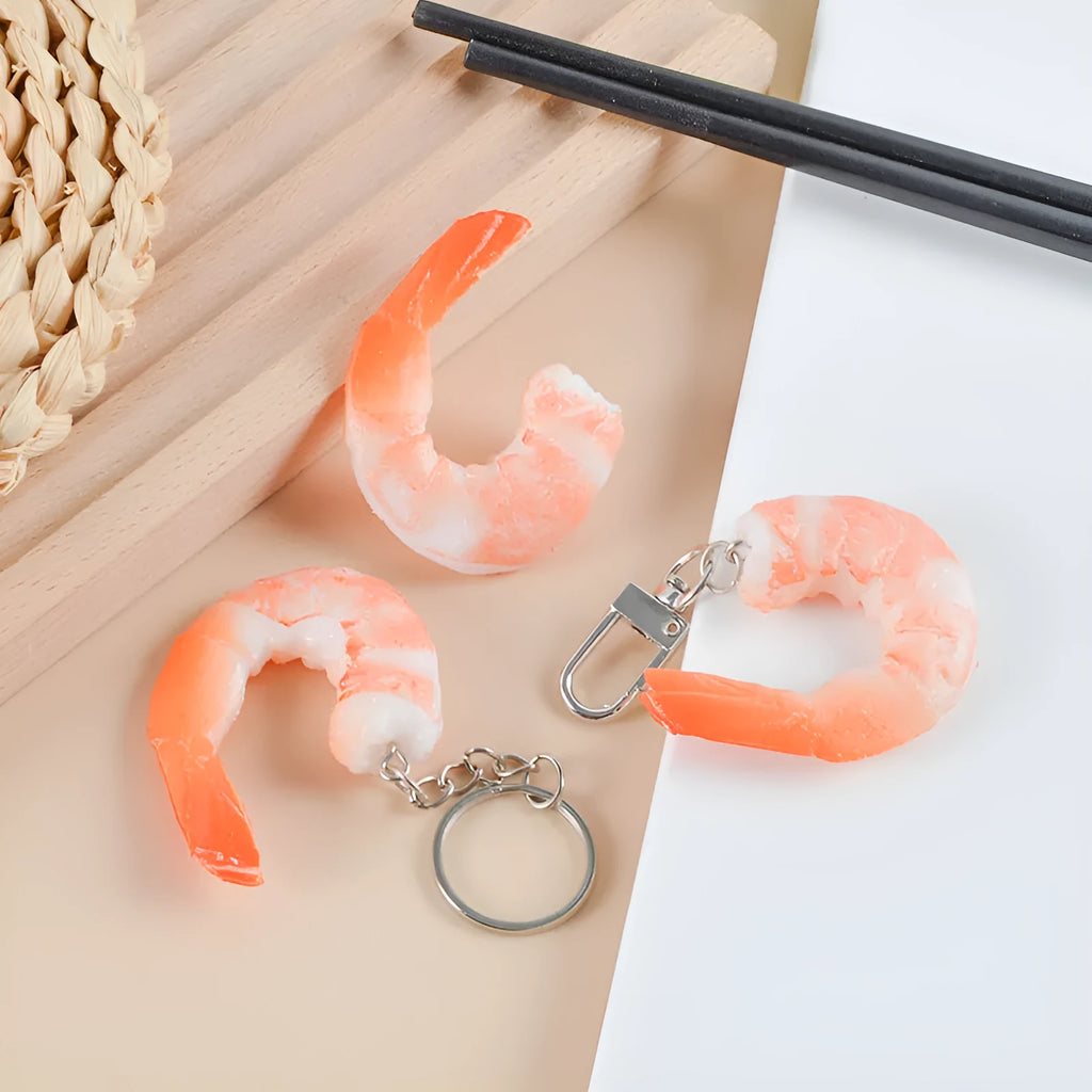 PVC injection moulded shrimp simulation keychain with door buckle bag attachment