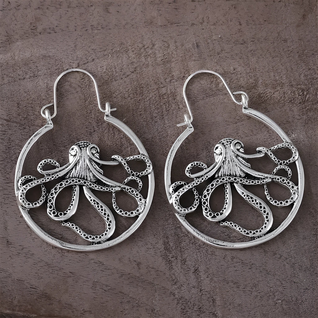 Vintage antique silver octopus earrings with detailed animal modelling for men and women