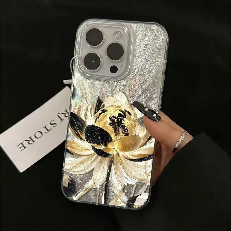 Blue Lotus luxury hard and silicone iPhone case bundle shown in multiple colour options for iPhone 15 Pro.
