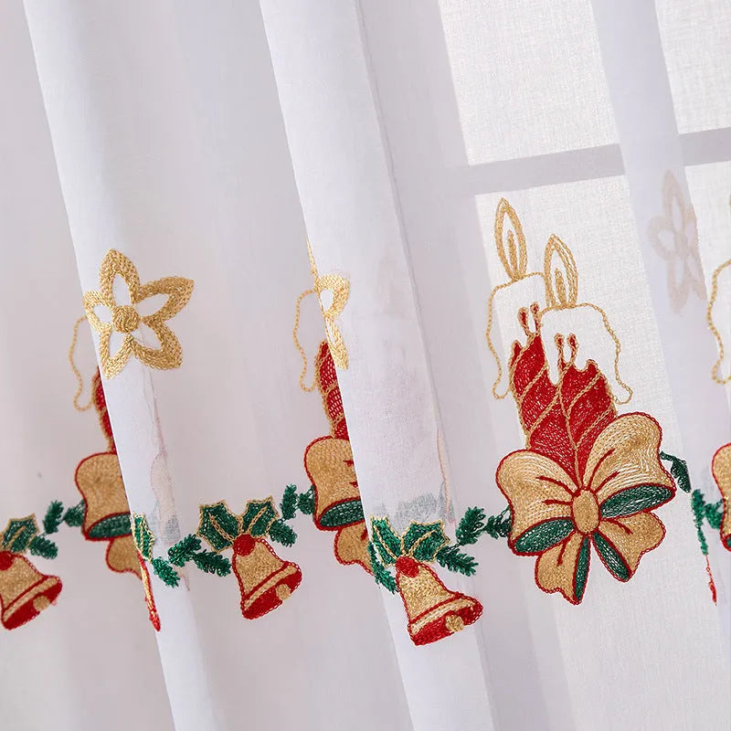 American Christmas curtain with embroidered snowflake pattern in semi-sunshade polyester fabric