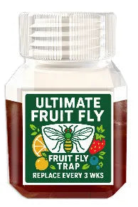 Bottle of SK003 fruit fly trapper bait liquid showing funnel and no-funnel options