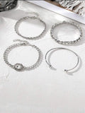 Women's four-piece alloy bracelet set with retro geometric square diamond design in gold and silver colour options