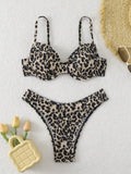 Leopard point pattern bikini swimsuit for women in a backless design.