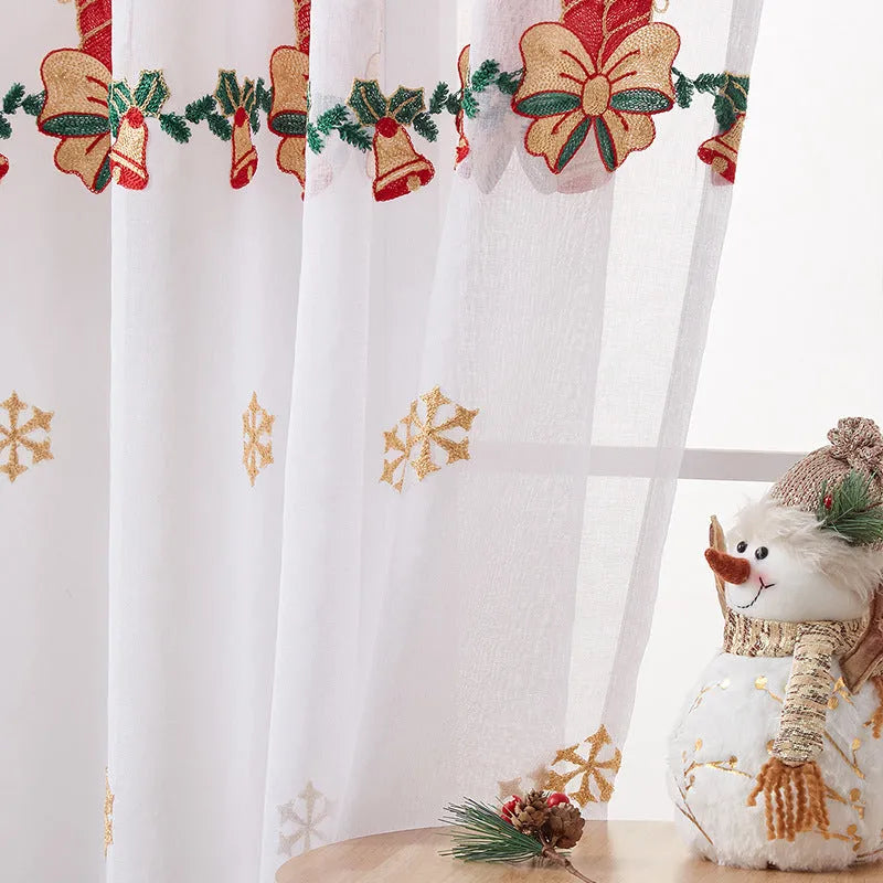 American Christmas curtain with embroidered snowflake pattern in semi-sunshade polyester fabric