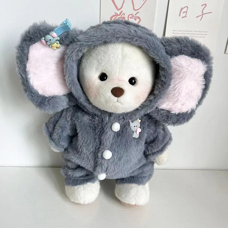 Grey elephant plush jumpsuit outfit for a 30cm Lina bear doll.
