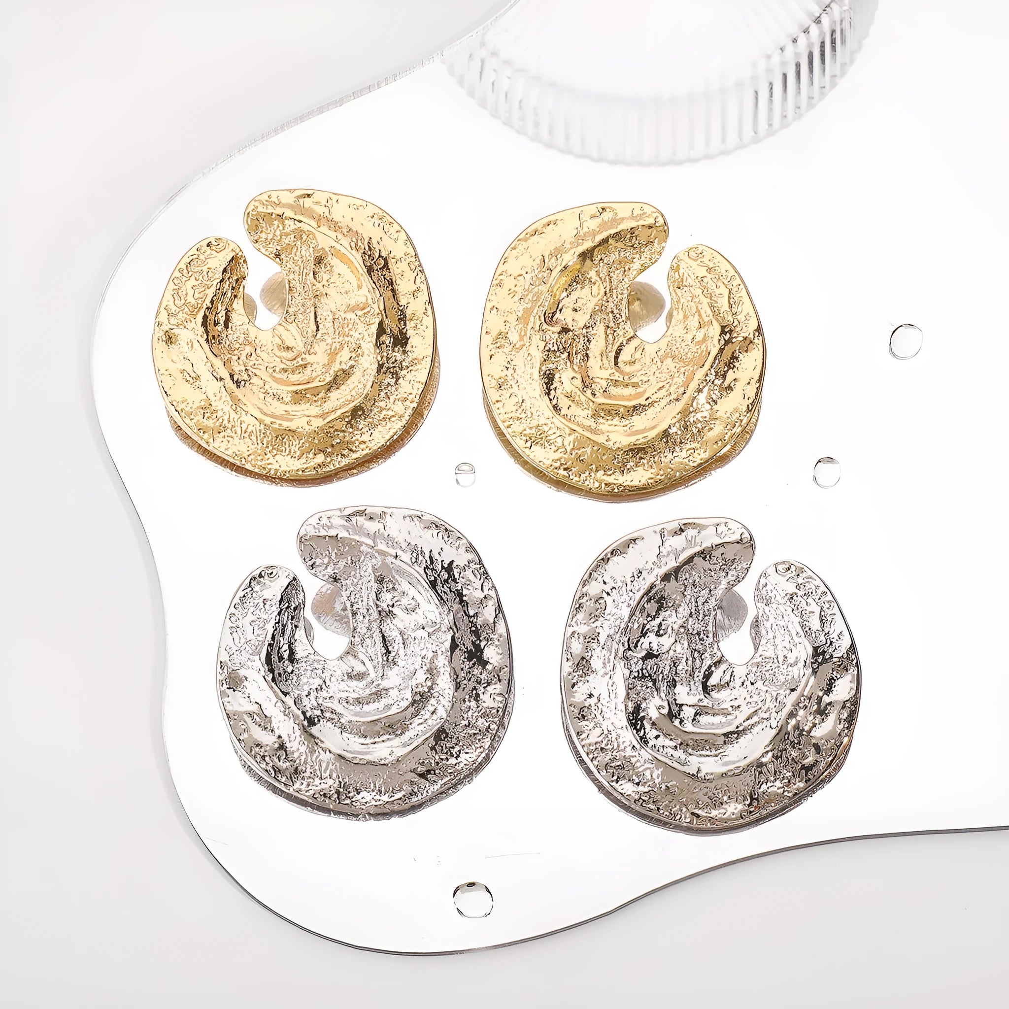 Geometric women's earrings with exaggerated irregular pleated design and concave-convex texture in gold finish