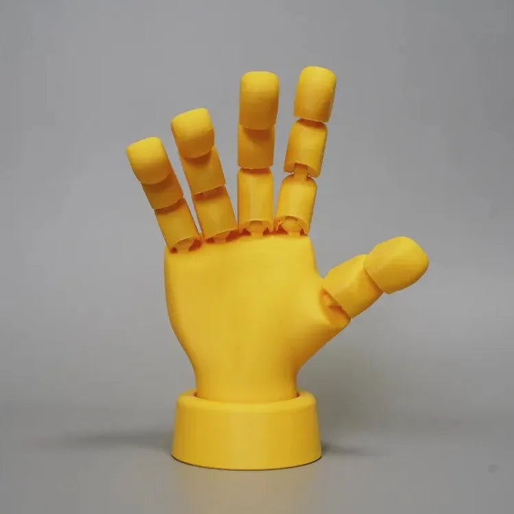 Yellow PLA movable joint hand ornament prop for decorative display.