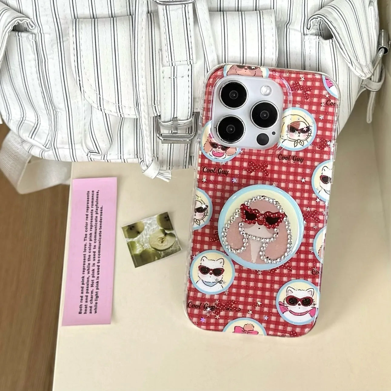 Cartoon glasses puppy spot drill TPU PC phone case with bracket for iPhone 13 Pro Max