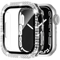 Apple Watch protective case with double diamond glass screen cover in rose gold colour.