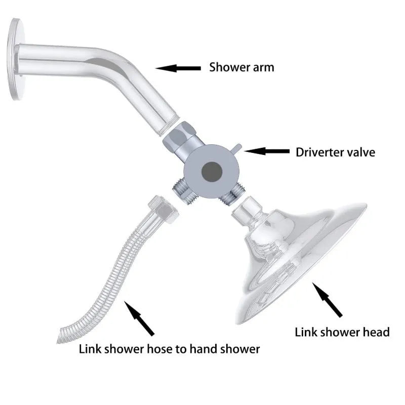 Copper shower water distributor with a metal joint bracket on a white background.