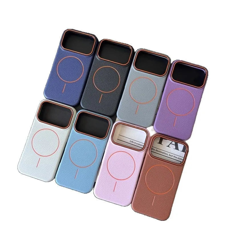 Black TPU phone case with embossed litchi pattern and magnetic ring for iPhone 17 Pro Max