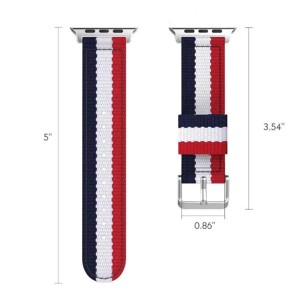 Split nylon woven canvas watchband for Apple Watch in rainbow colour, fits 38mm to 49mm cases