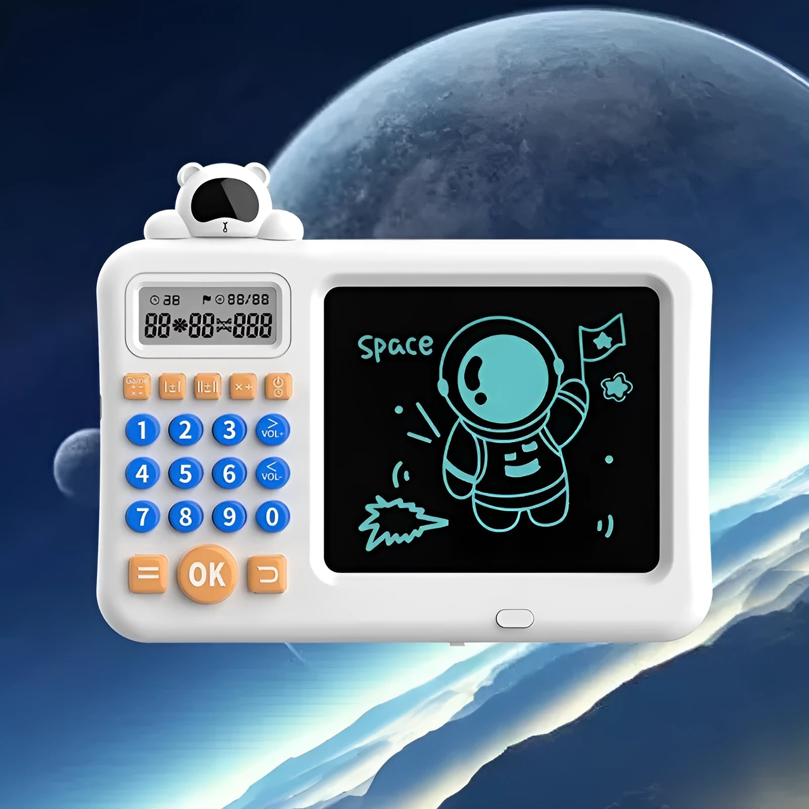 Astronaut-themed oral arithmetic learning machine in English version, made of ABS plastic with rechargeable battery