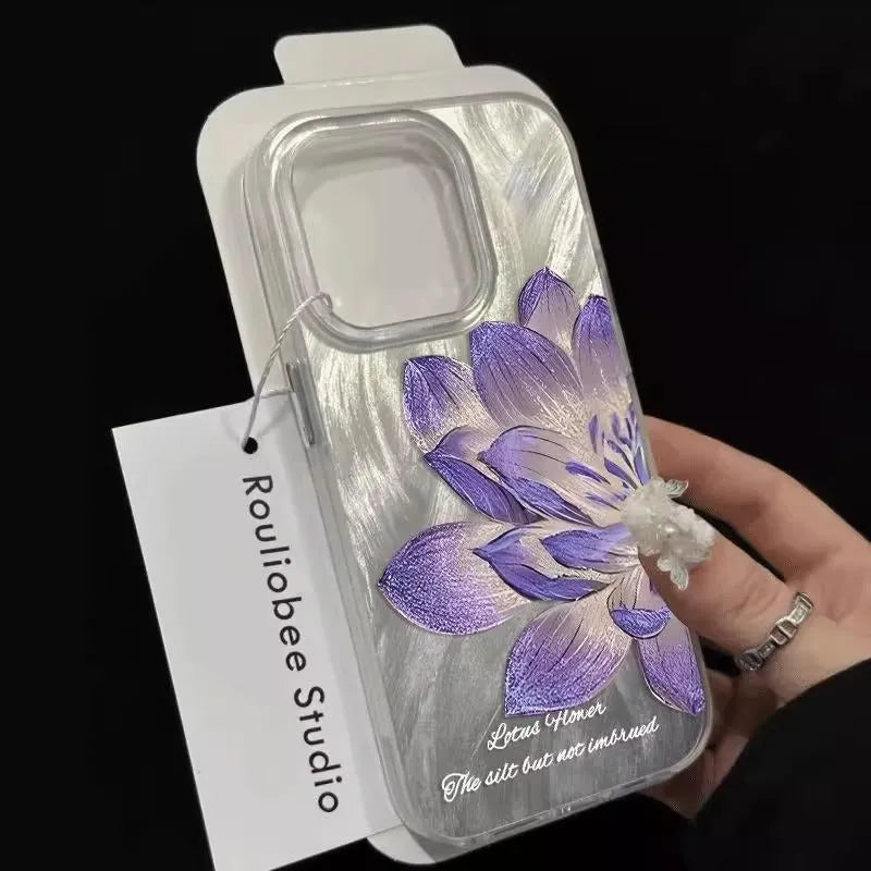 Blue Lotus luxury hard and silicone iPhone case bundle shown in multiple colour options for iPhone 15 Pro.