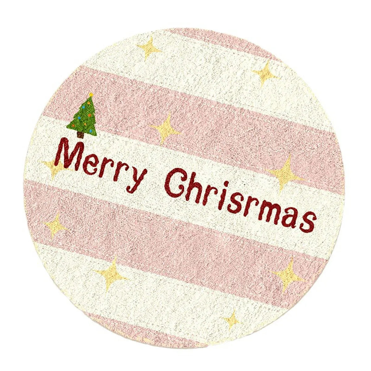 Round alien-shaped Christmas floor mat in imitation cashmere with festive gingerbread man design.