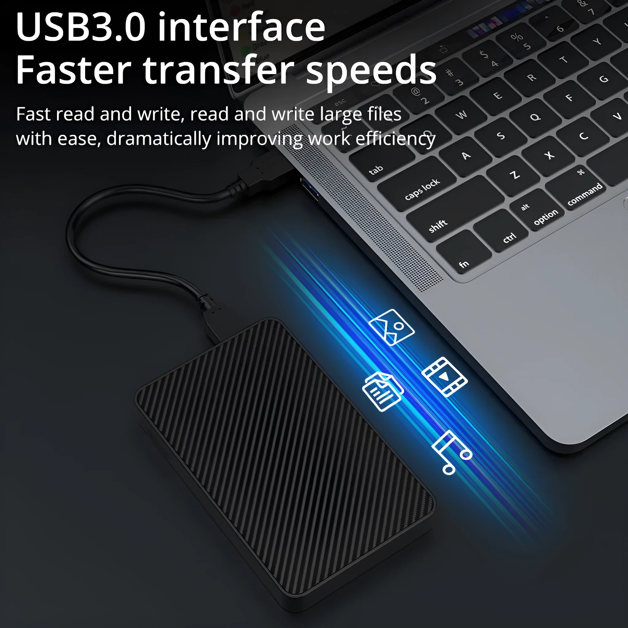 16TB black portable hard disk with ABS engineering plastic shell, dimensions 121 by 76.4 by 14mm