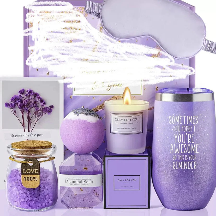 Soy wax aromatherapy candle bath set gift box showing a selection of the 15 available style and colour variations.