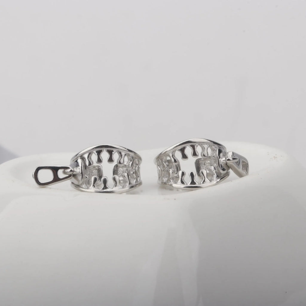Copper geometric earrings with zipper clip fastening in ES862 colour showing line detail design