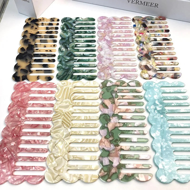 Acetate geometric wave hair comb in multiple colour options for women's grooming
