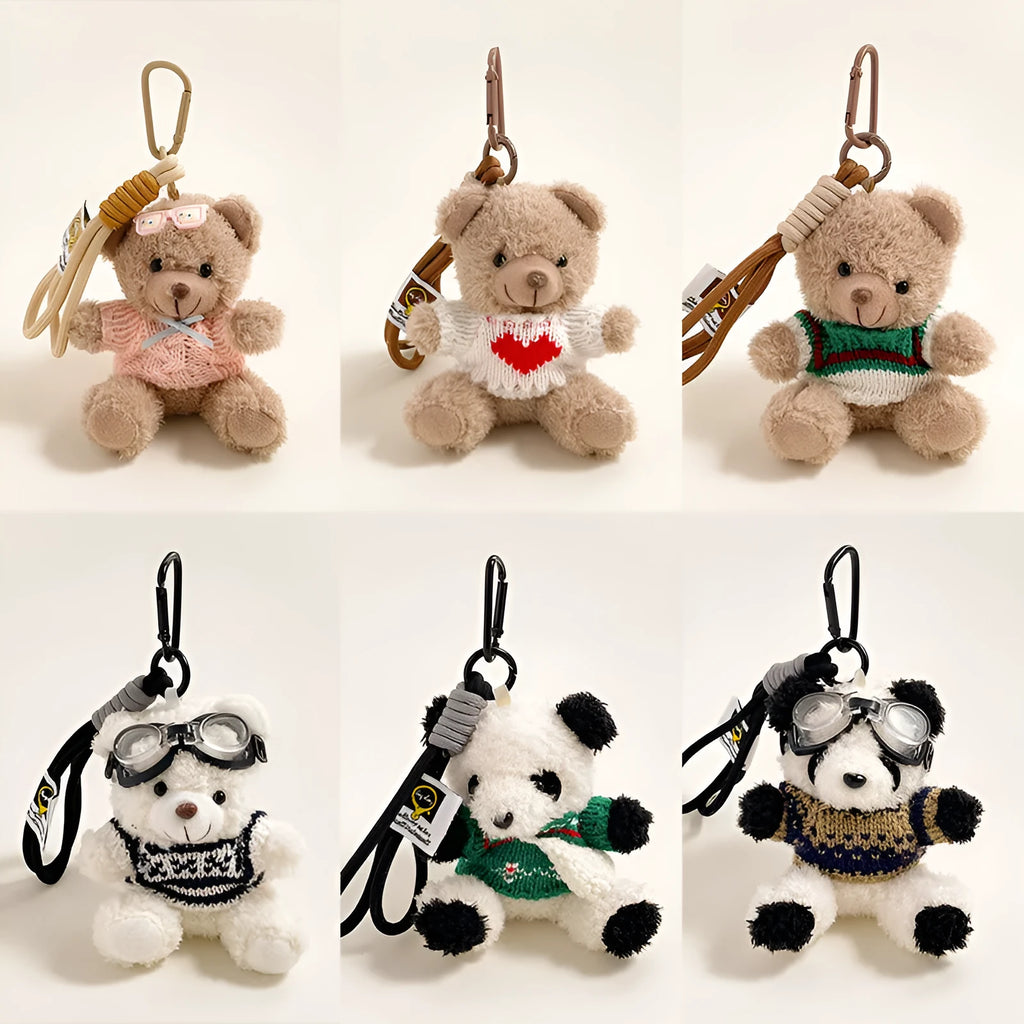 12cm cartoon plush bear keychain pendant for keys and bags