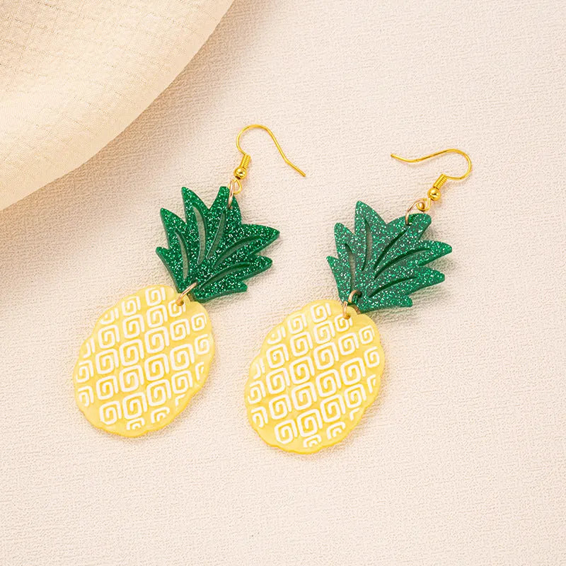 Drop-shaped alloy earrings with a colourful acrylic jackfruit design on a hook.