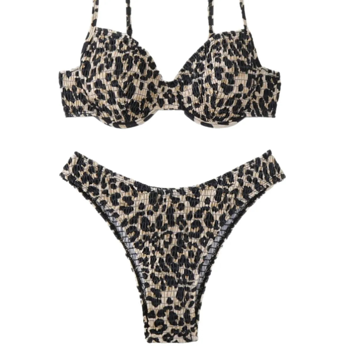 Leopard point pattern bikini swimsuit for women in a backless design.