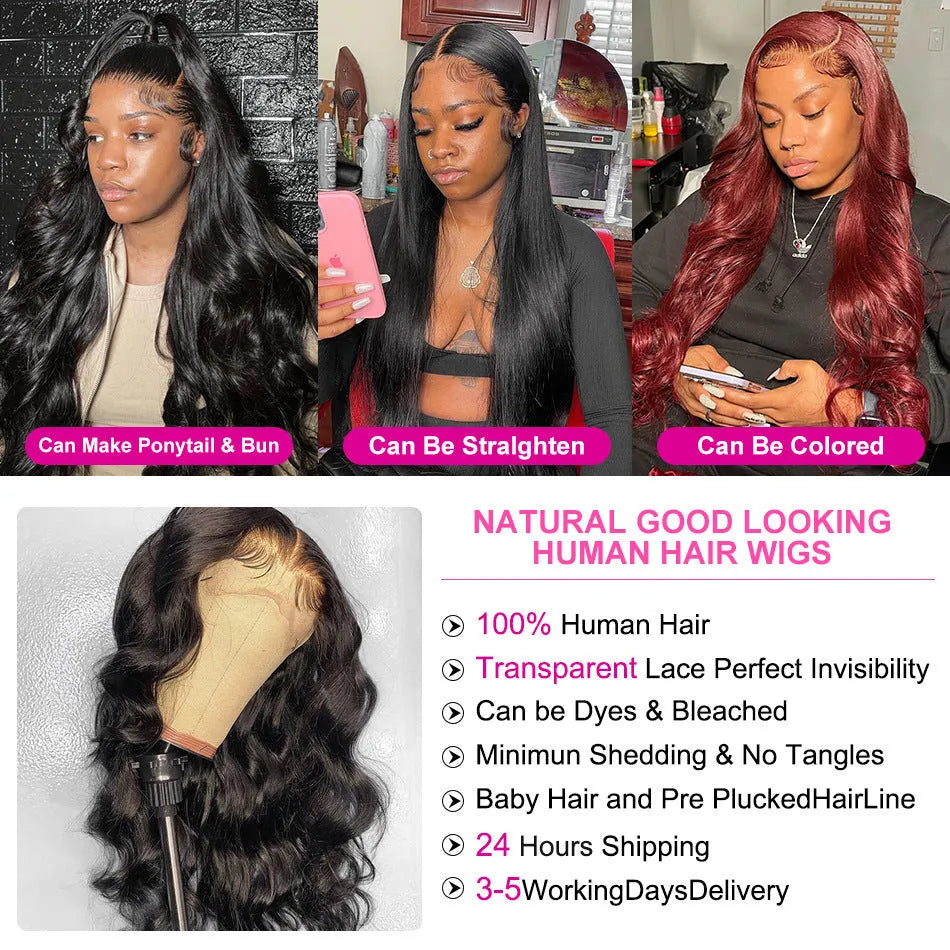 Black long curly synthetic wig with side bangs and a front lace hairline.