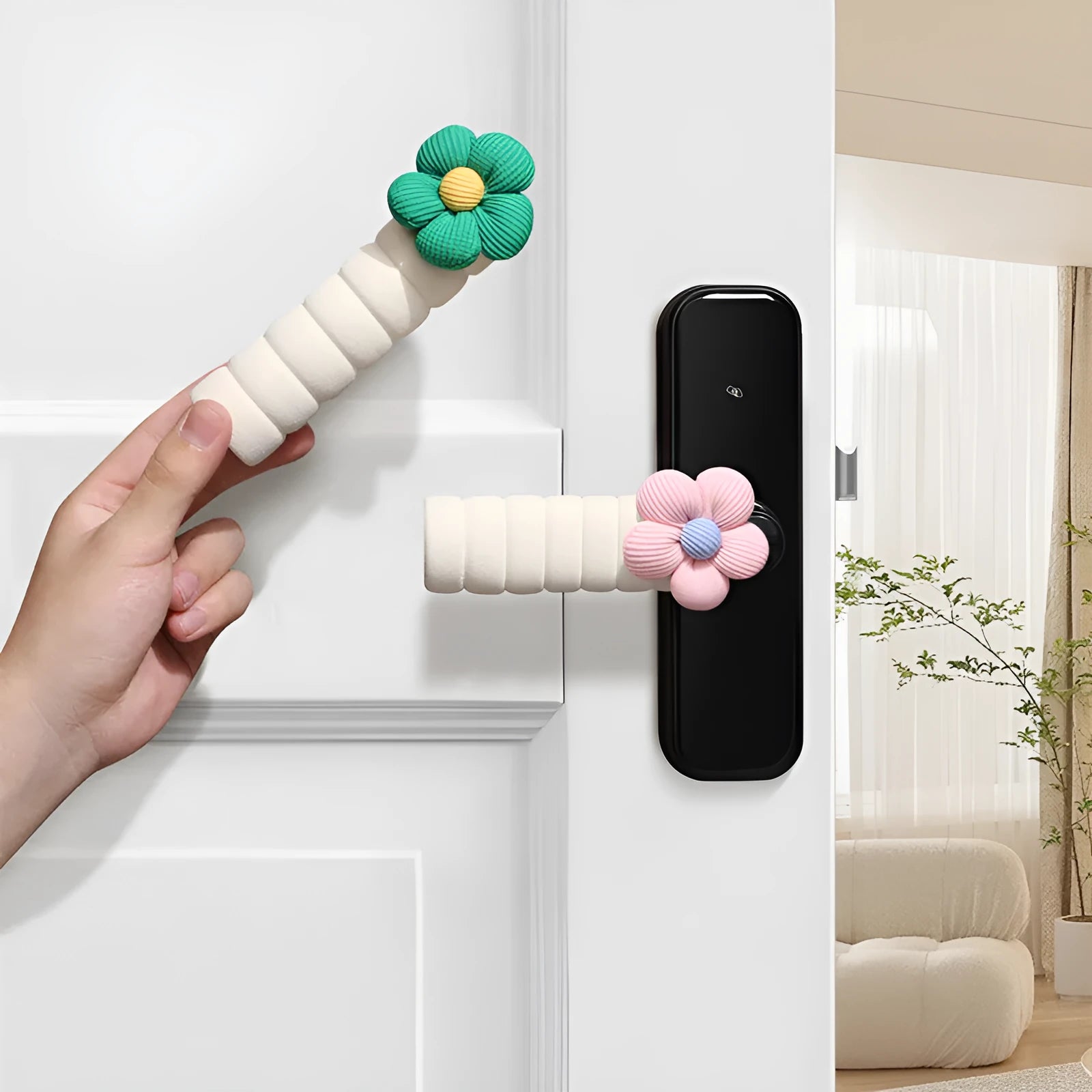 Flower pattern door handle protective cover for round knobs in various colours