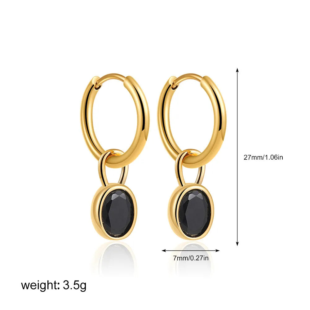 Women's retro oval zircon copper earrings in six colour variations on display