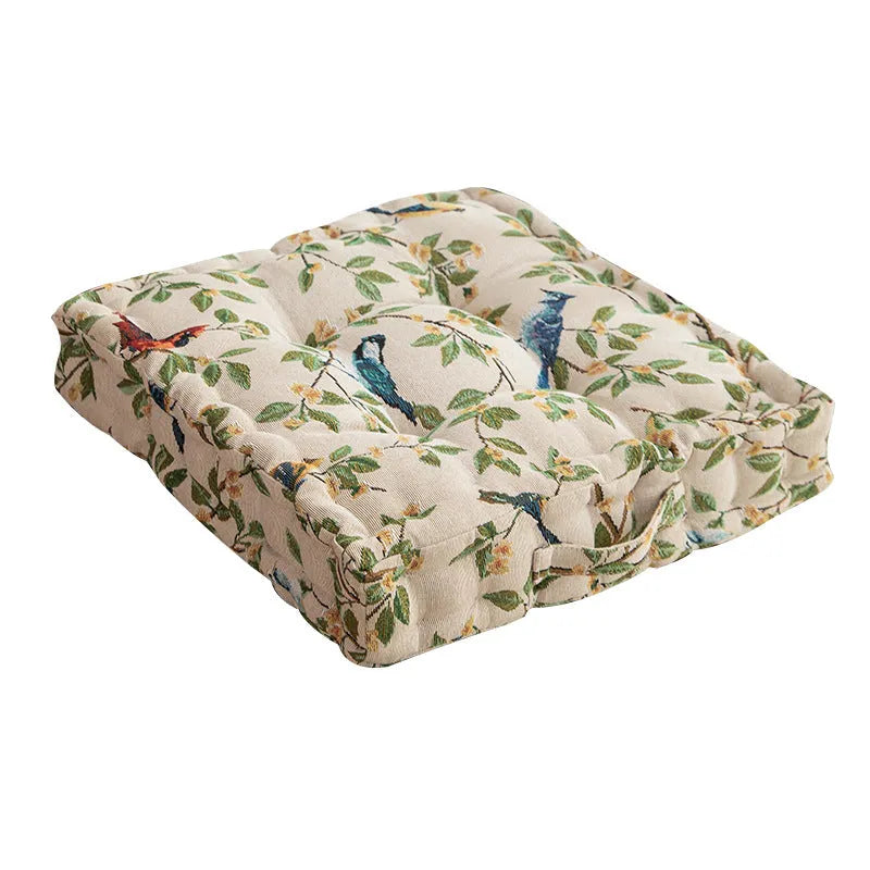 American dining chair cushion 40x40x8cm in apricot floral pattern on a chair.