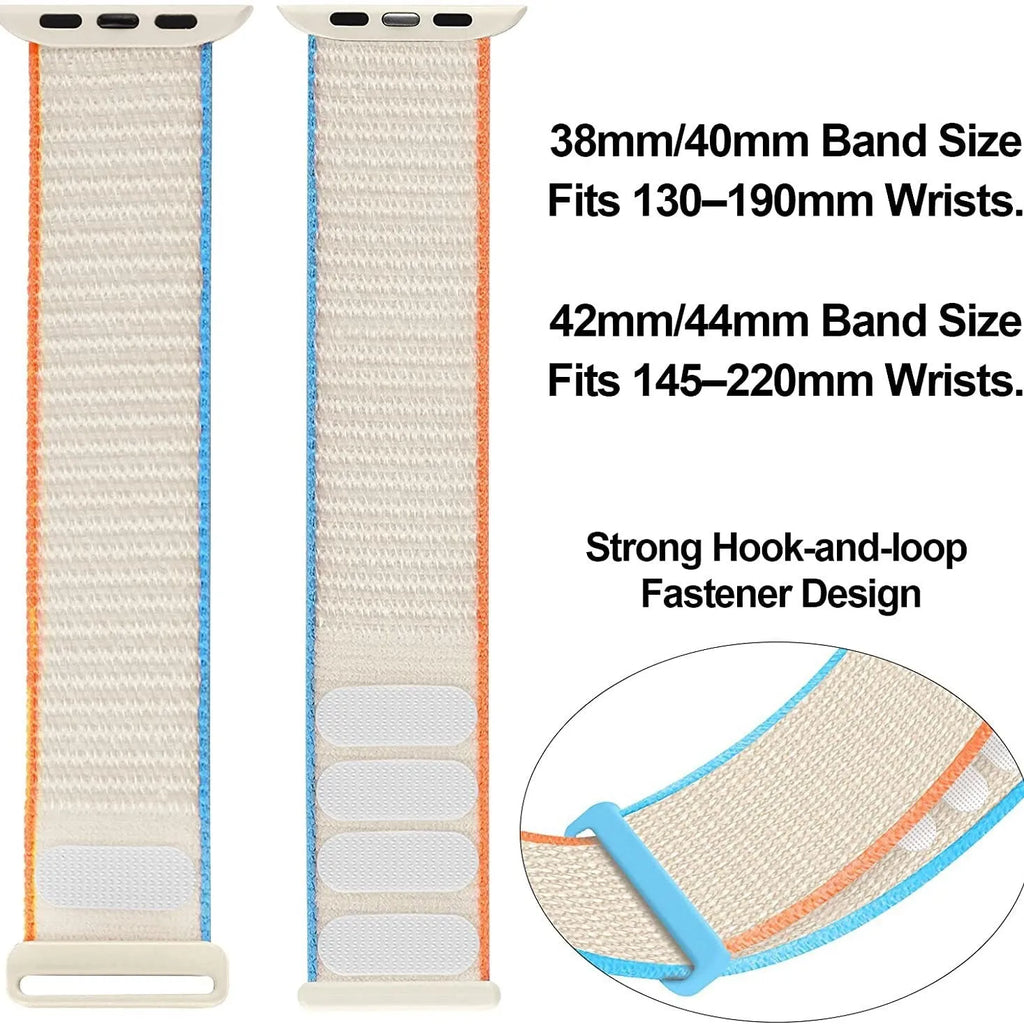 Woven nylon universal smartwatch strap compatible with Apple and iPhone devices in multiple colours and sizes