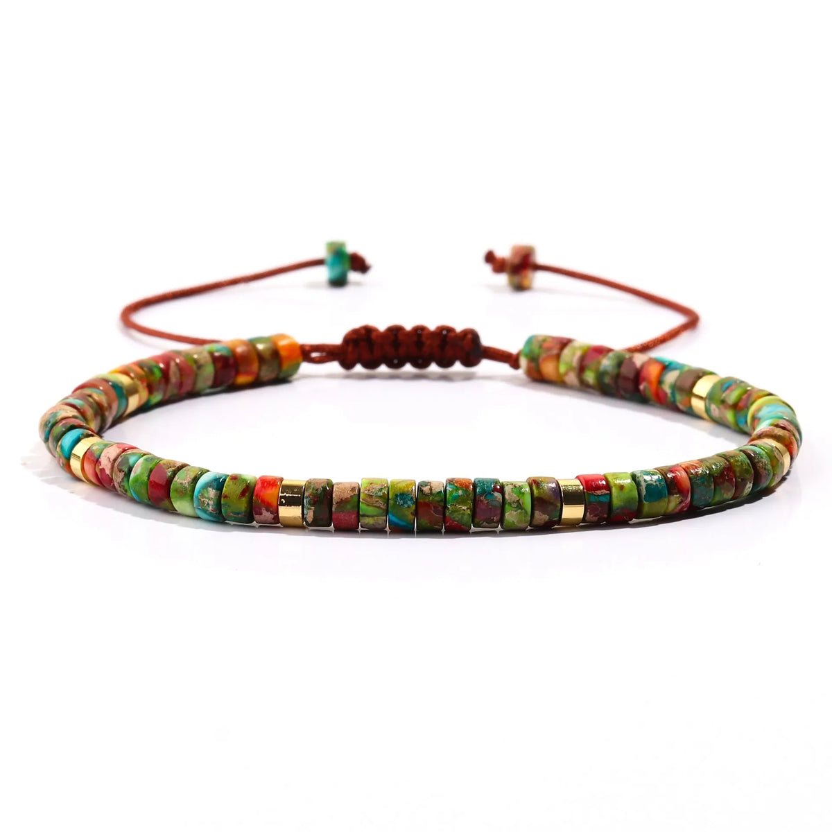 Tigereye and turquoise cylindrical flat bead women's bracelet, hand-woven with geometric bamboo joint texture