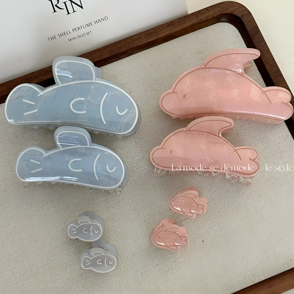 Women's dolphin grabber clip in blue fish or pink dolphin, acetic acid barrette, large medium or mini size