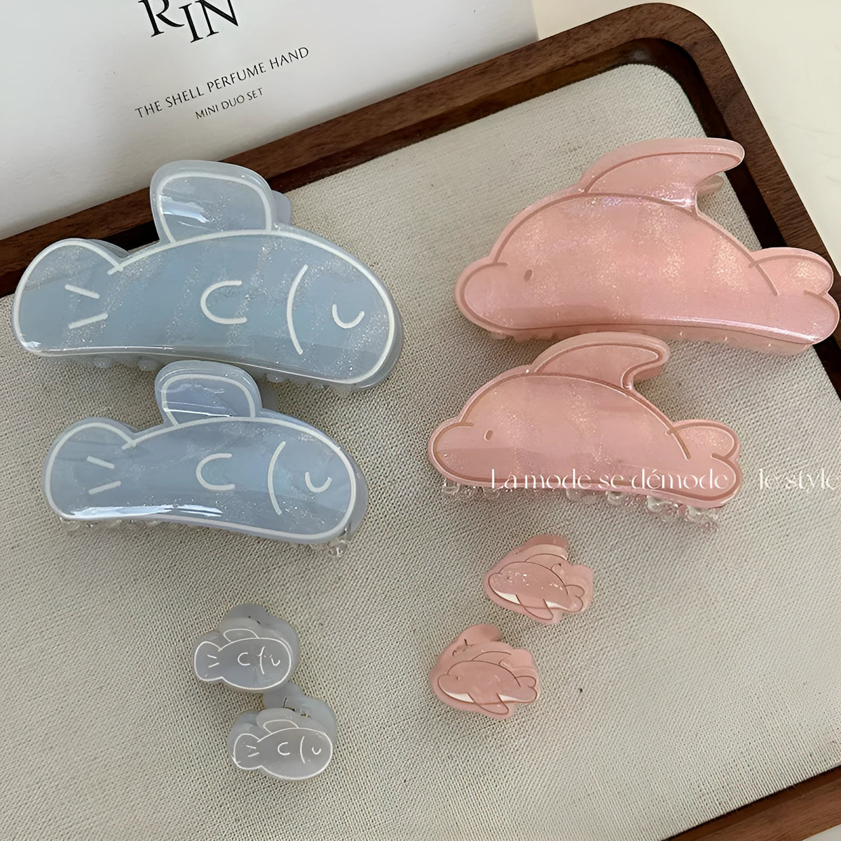 Women's dolphin grabber clip in blue fish or pink dolphin, acetic acid barrette, large medium or mini size