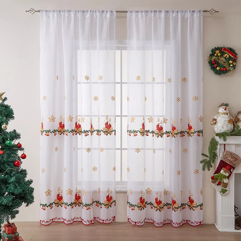 American Christmas curtain with embroidered snowflake pattern in semi-sunshade polyester fabric